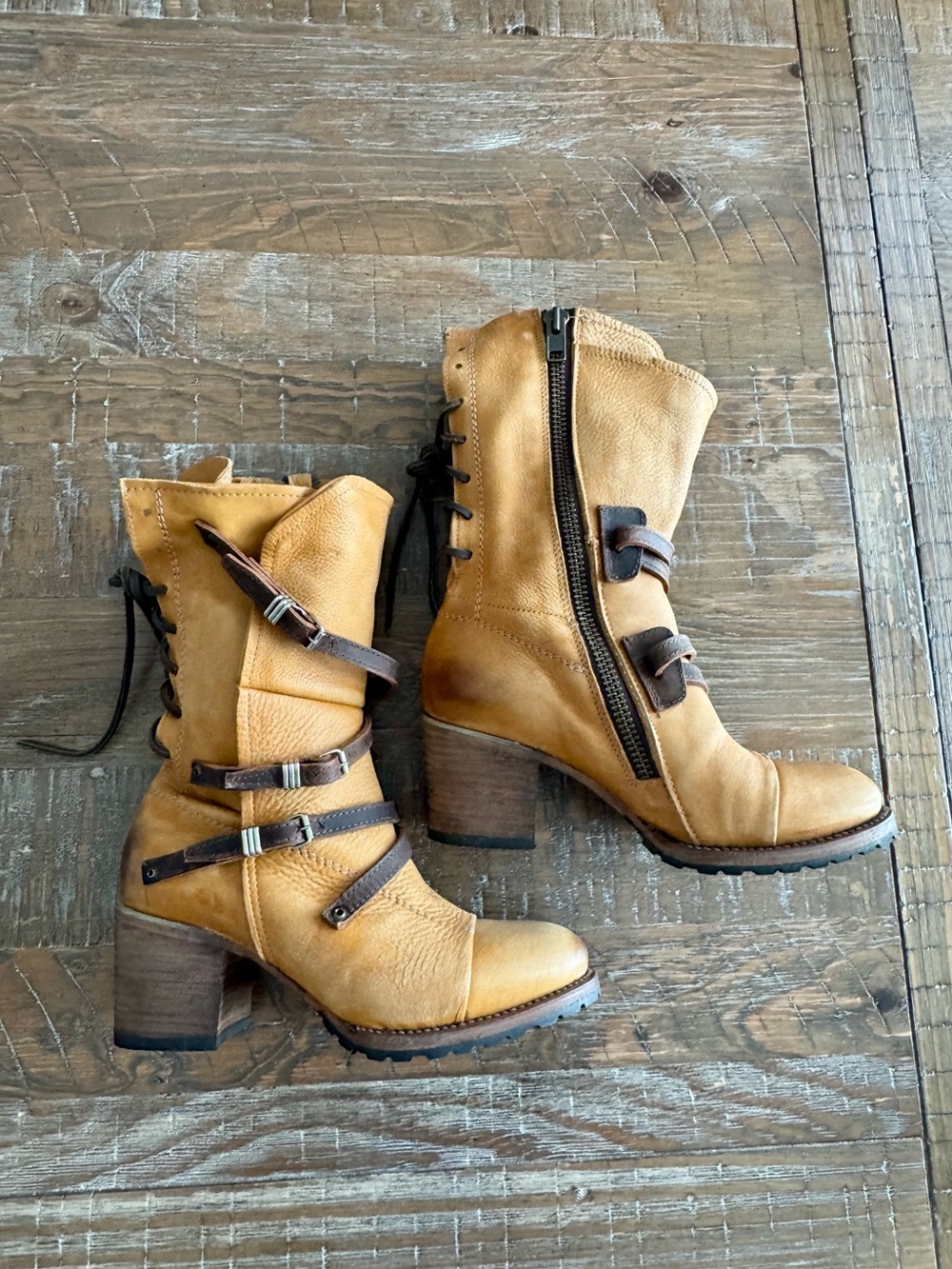 OG Freebird by Steven Tan Cora Lace-up Buckle Strap Ankle Boots, Size 10